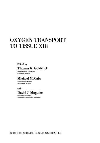 Cover for Oxygen transport to tissue XIII