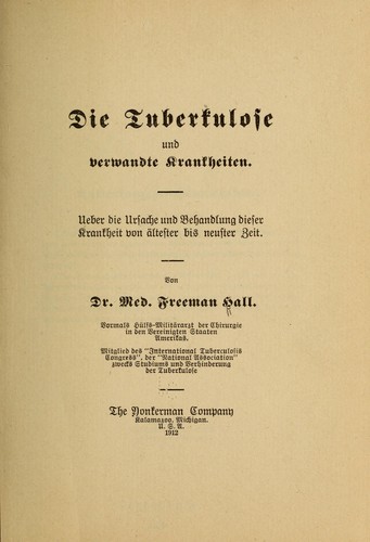 Cover for Die tuberkulose und verwandte krankheiten.