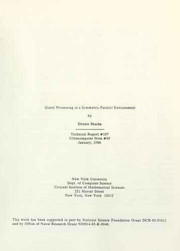 Cover for Query processing in a symmetric parallel environment.