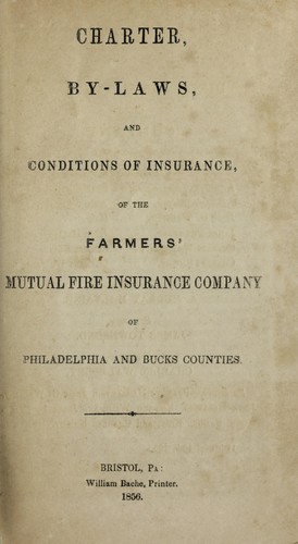 Cover for Charter, by-laws & conditions of insurance