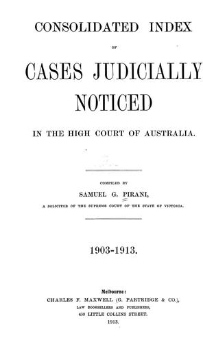 Cover for Consolidated index of cases judicially noticed in the High Court of Australia