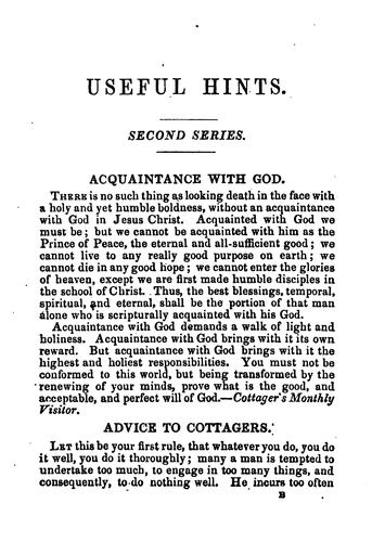 Cover for A second series of useful hints for labourers; selected from the publications of the Labourers ...