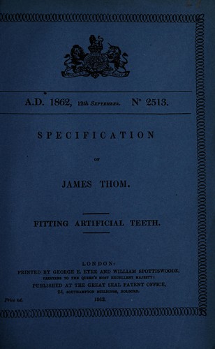 Cover for Specification of James Thom