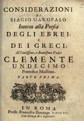 Cover for Considerazioni intorno alla poesia degli ebrei e dei greci.