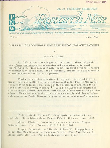 Cover for Dispersal of lodgepole pine seed into clear-cut patches