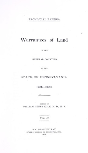 Cover for Warrantees of land in the several counties of the state of Pennsylvania, 1730-1898
