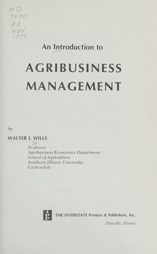 Cover for An introduction to agribusiness management