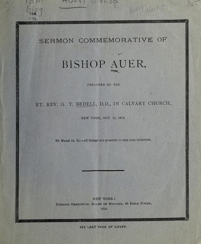 Cover for Sermon commemorative of Bishop Auer