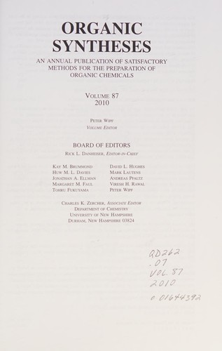 Cover for Organic Syntheses, Volume 87