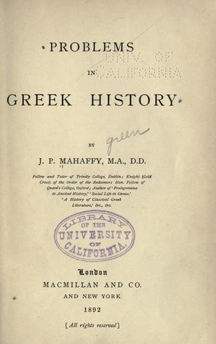 Cover for Problems in Greek history
