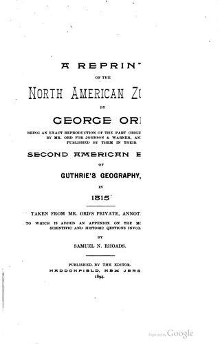 Cover for A reprint of the North American zoology