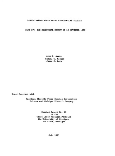 Cover for The biological survey of 12 November, 1970