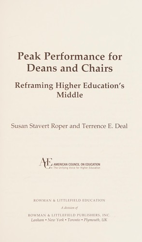 Cover for Peak performance for deans and chairs