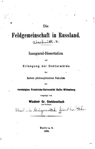 Cover for Die Feldgemeinschaft in Russland