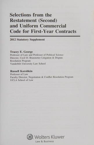 Cover for Selections from the Restatement (Second) and Uniform Commercial Code for first-year contracts