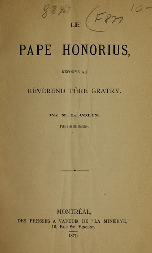 Cover for Le Pape Honorius