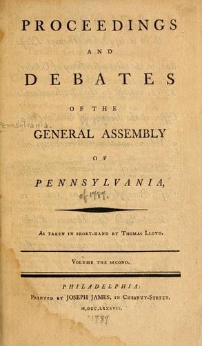 Cover for Proceedings and debates of the General Assembly of Pennsylvania