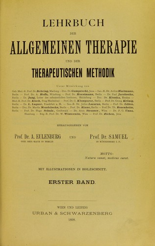 Cover for Lehrbuch der allgemeinen Therapie und der therapeutischen Methodik