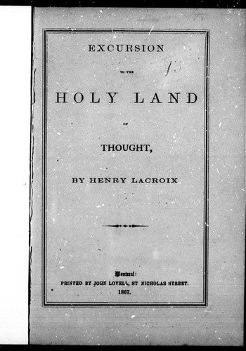 Cover for Excursion to the holy land of thought