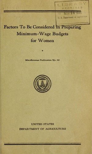 Cover for Factors to be considered in preparing minimum-wage budgets for women