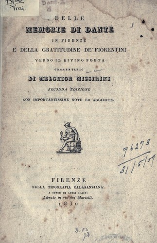 Cover for Delle memorie di Dante in Firenze