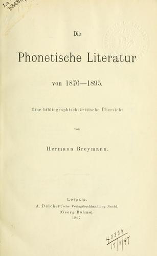 Cover for Die phonetische Literatur von 1876-1895