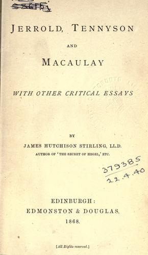 Cover for Jerrold, Tennyson and Macaulay, with other critical essays.