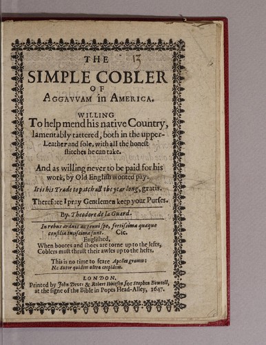 Cover for The simple cobler of Aggawam in America