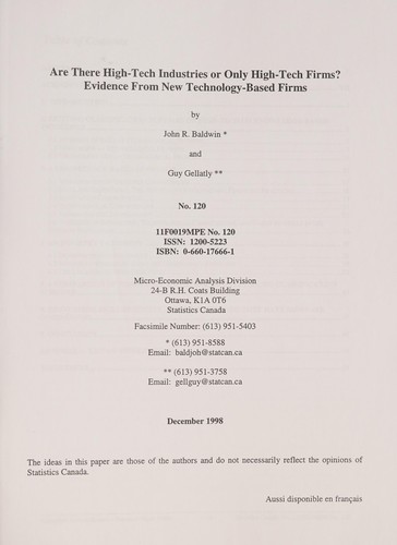 Cover for Are there high-tech industries or only high-tech firms?