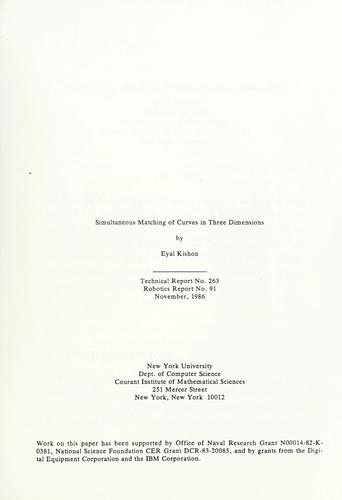 Cover for Simultaneous matching of curves in three dimensions.