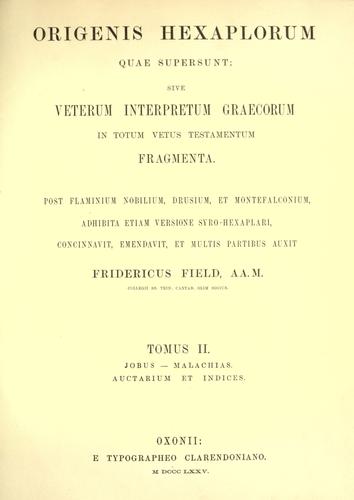 Cover for Origen Hexapla
