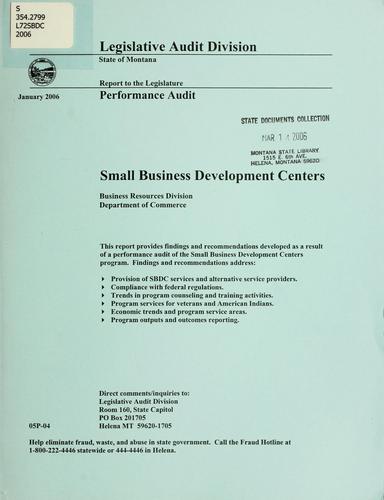 Cover for Small Business Development Centers, Business Resources Division, Department of Commerce