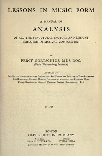 Cover for Lessons in music form
