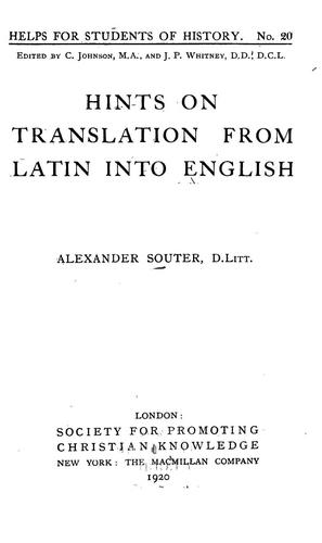 Cover for Hints on translation from Latin into English, by Alexander Souter.
