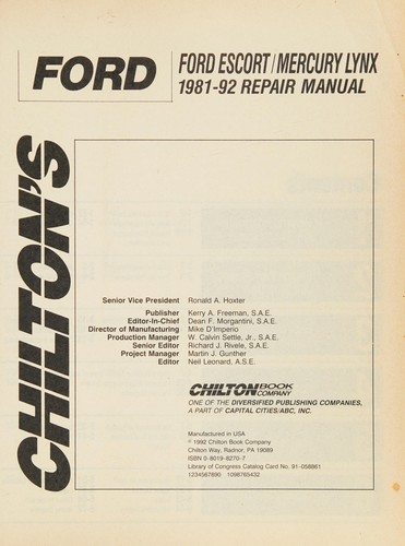 Cover for Chilton's Ford--Ford Escort/Mercury Lynx 1981-92 repair manual