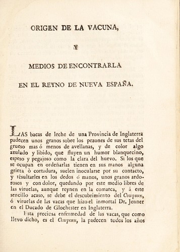 Cover for Origen de la vacuna, y medios de encontrarla en el Reyno de Nueva Espa©ła