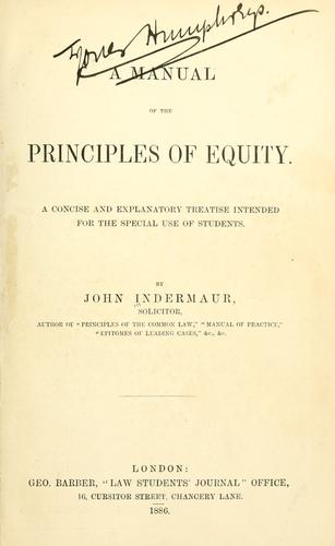 Cover for A manual of the principles of equity.