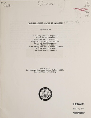 Cover for Training courses related to dam safety