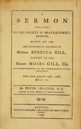 Cover for A sermon preached to the society in Brattle-Street, Boston, March 25th, 1798