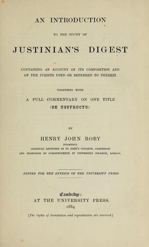 Cover for An introduction to the study of Justinian's Digest