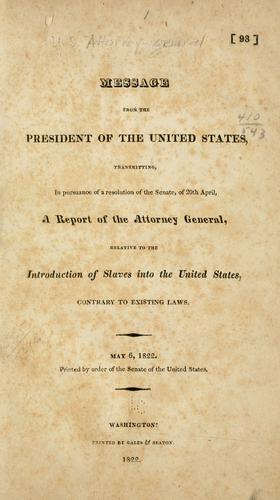 Cover for Message from the President of the United States