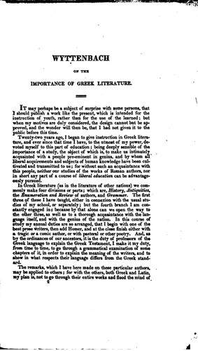 Cover for Observations on the importance of Greek literature and the best method of studying the classics