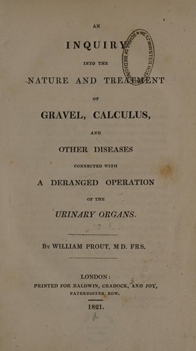 Cover for An inquiry into the nature and treatment of gravel, calculus, and other diseases connected with a deranged operation of the urinary organs