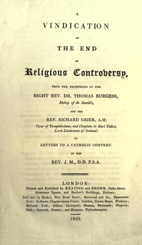 Cover for vindication of the end of religious controversy