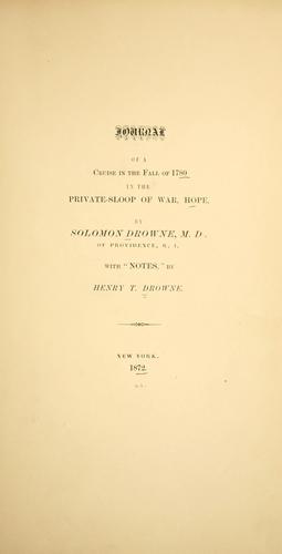 Cover for Journal of a cruise in the fall of 1780 in the private-sloop of war, Hope