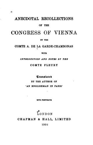 Cover for Anecdotal recollections of the Congress of Vienna