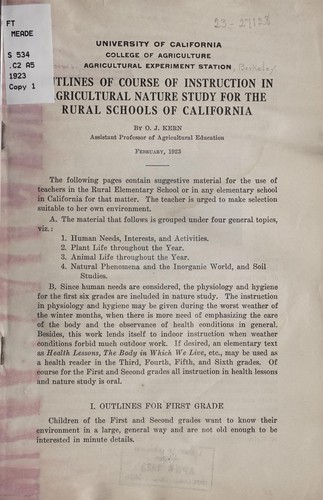 Cover for Outlines of course of instuction in agricultural nature study for the rural schools of California
