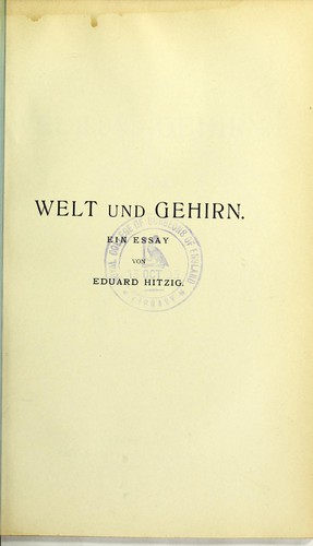 Cover for Welt und Gehirn