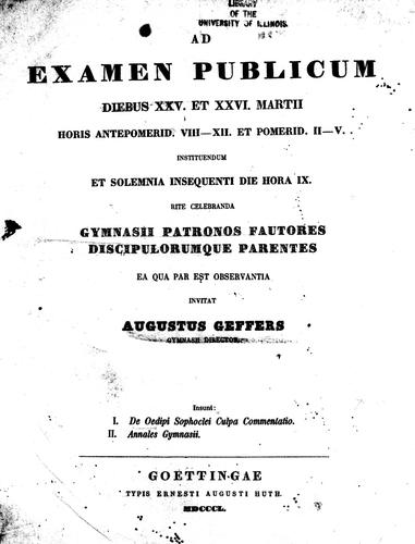 Cover for De Oedipi Sophoclei culpa commentatio