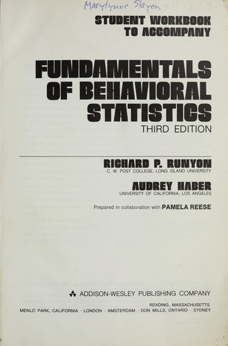 Cover for Student workbook to accompany Fundamentals of behavioral statistics